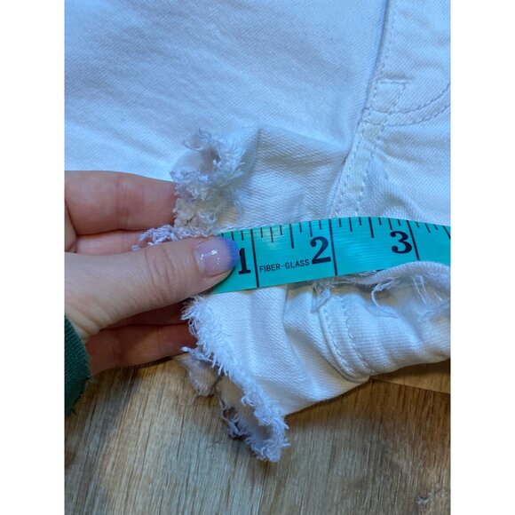 Y2K American Eagle Outfitters Super Super Stretch White Distressed Denim Shortie - Picture 5 of 8